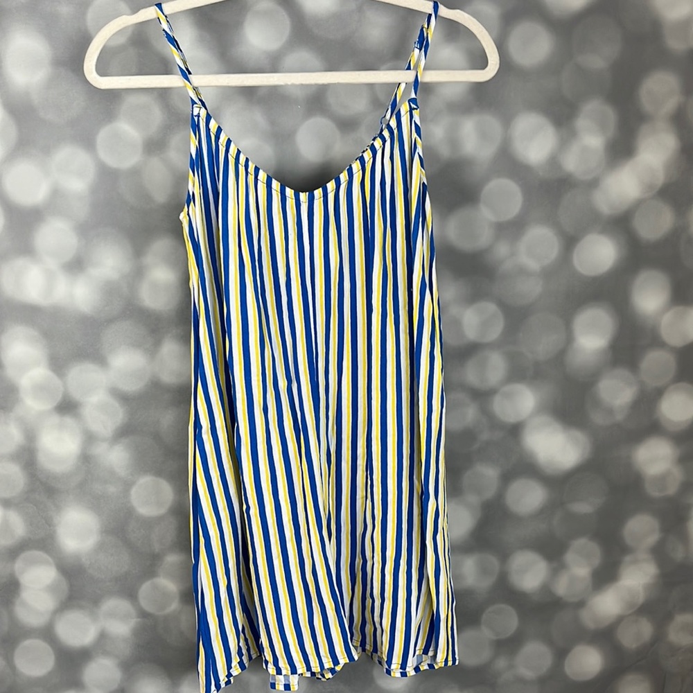 aerie women’s blue and yellow striped romper. Size XS